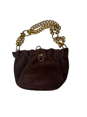 Vintage 1960s Morris Moskowitz Brown Suede Felt Chain Shoulder Bag | Mid-Century